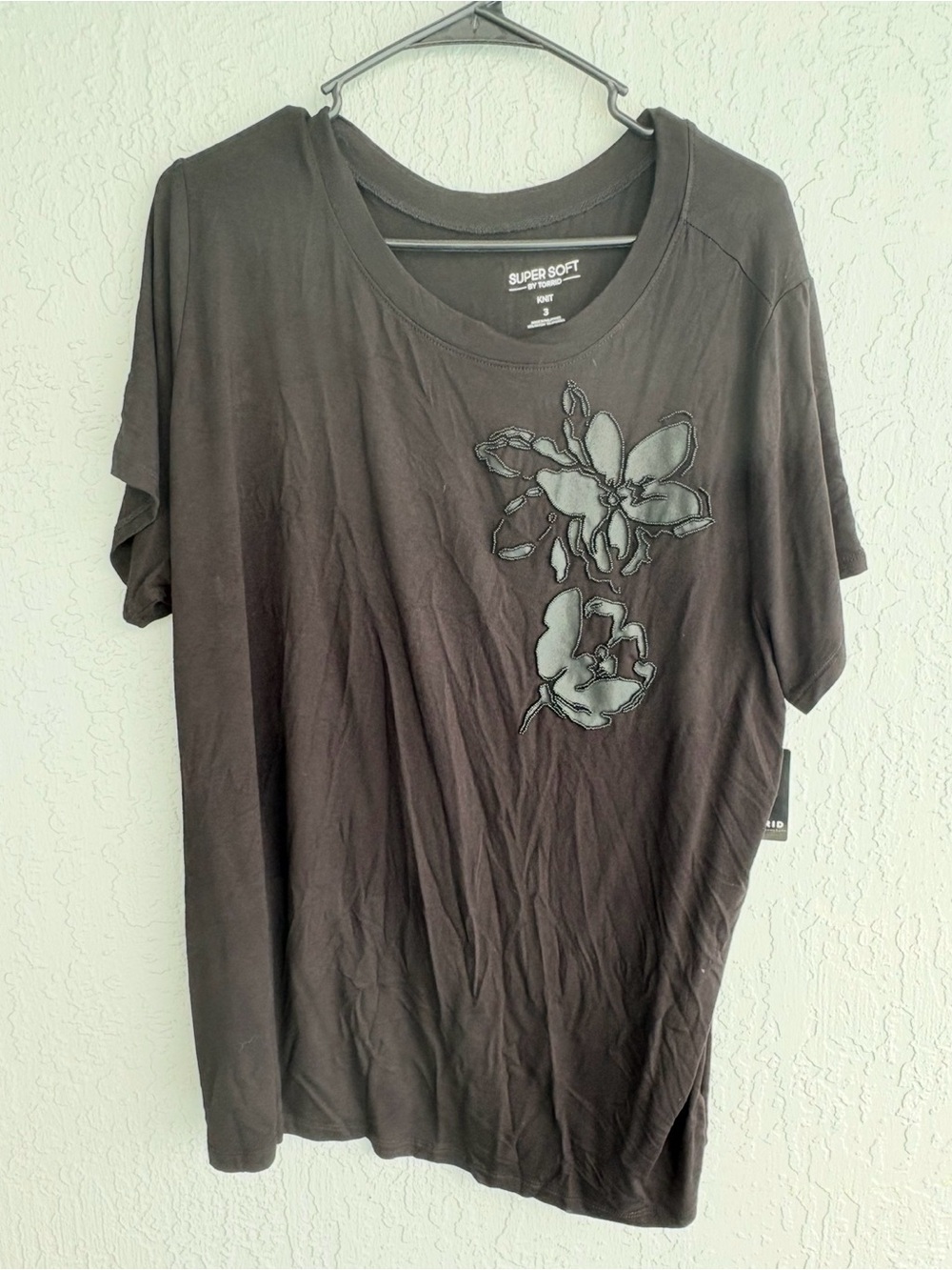 torrid Black Super Soft Short-Sleeve Crew with Floral Appliqué 3
